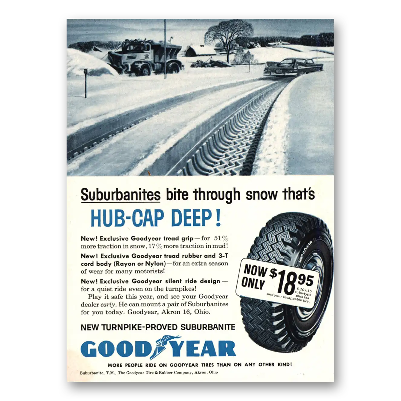 1959 Goodyear Tires Hub Cap Deep Vintage Magazine Print Ad