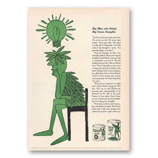 1959 Green Giant Big Man Who Thinks Big Green Thoughts Vintage Magazine Print Ad