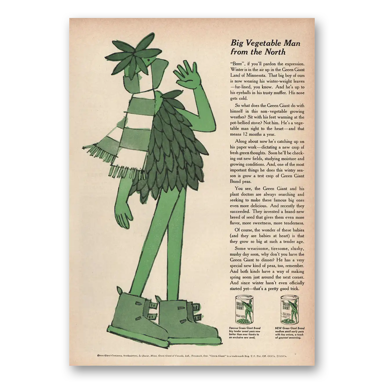 1959 Green Giant Big Vegetable Man From the North Vintage Magazine Print Ad