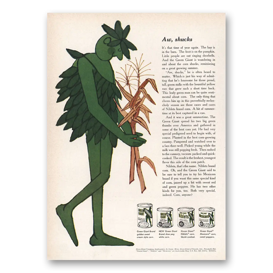 1959 Green Giant Aw Shucks Vintage Magazine Print Ad