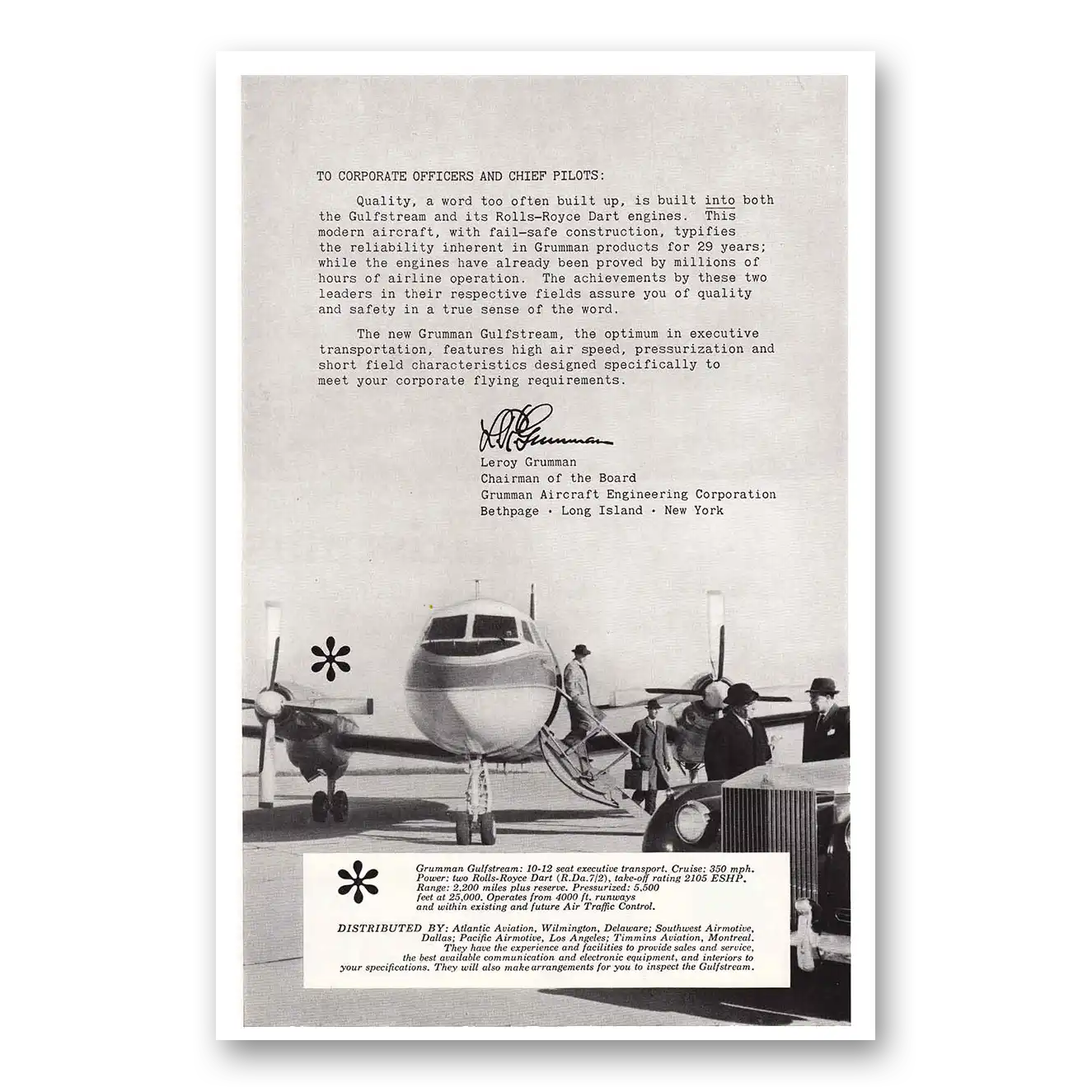 1959 Grumman Aircraft Letter Leroy Grumman Vintage Magazine Print Ad