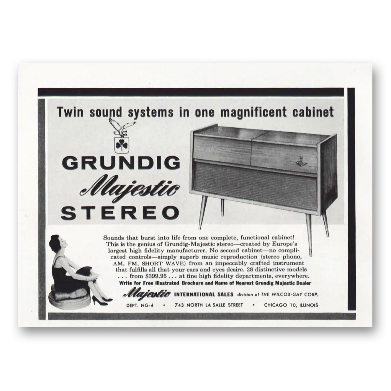 1959 Grundig Majestic Stereo Twin Sound Systems Vintage Magazine Print Ad