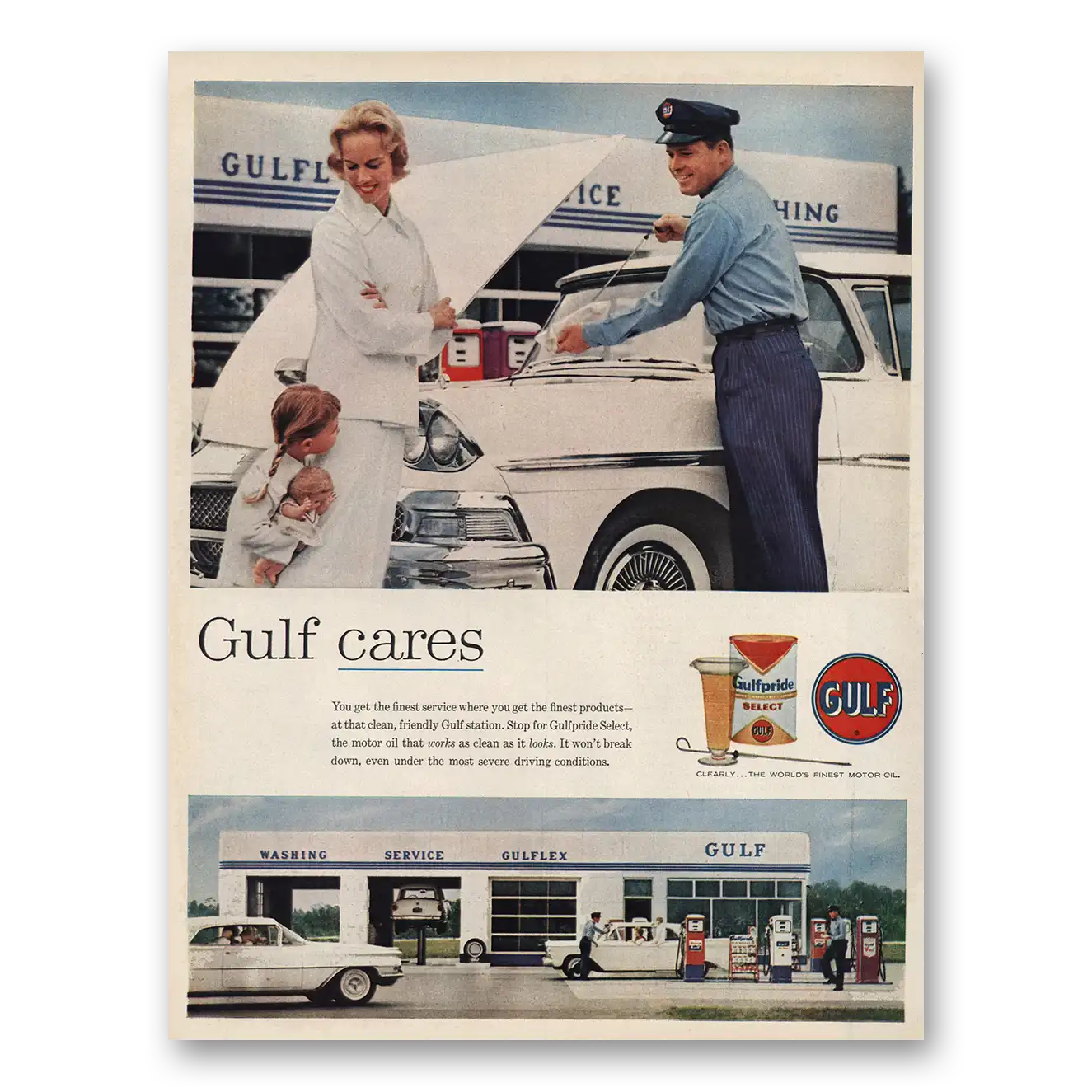 1959 Gulf Oil Gulf Care Finest Service Station Vintage Magazine Print Ad