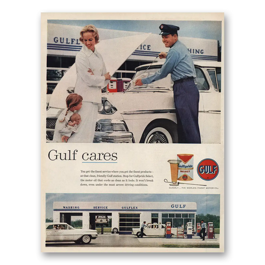 1959 Gulf Oil Gulf Care Finest Service Station Vintage Magazine Print Ad