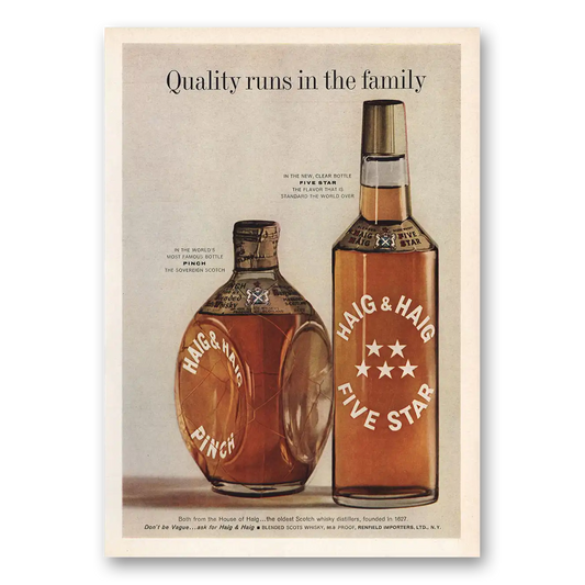 1959 Haig & Haig Five Star Quality Runs in the Family Vintage Magazine Print Ad