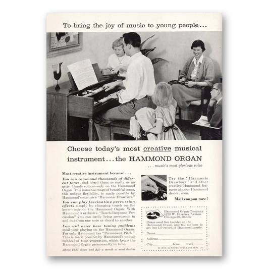 1959 Hammond Organ Bring the Joy of Music to Young People Vintage Magazine Print Ad