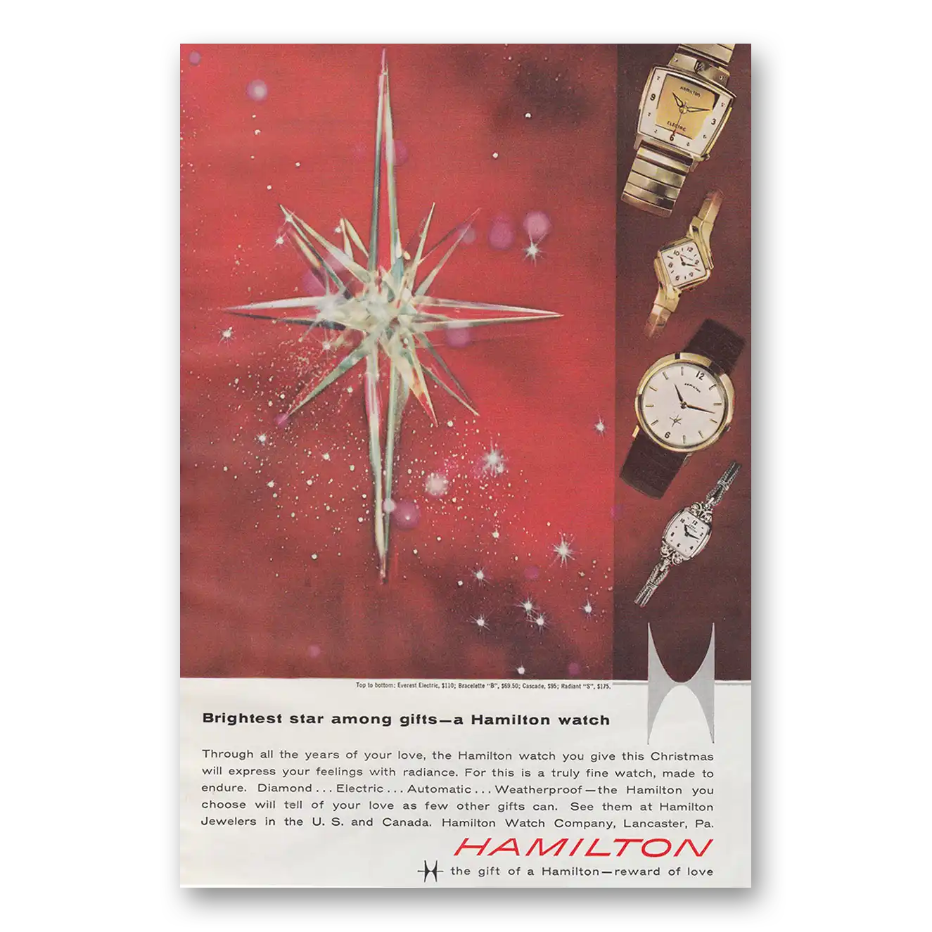 1959 Hamilton Watch Brightest Star Among Gifts Vintage Magazine Print Ad