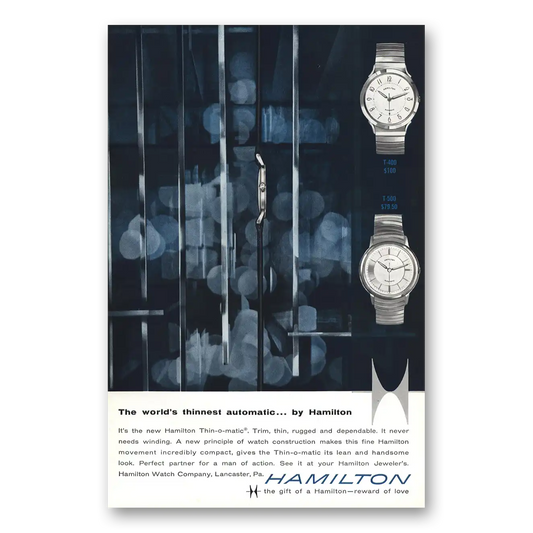 1959 Hamilton Watch Worlds Thinnest Automatic Vintage Magazine Print Ad