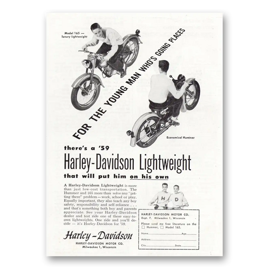 1959 Harley Davidson 165 For the Young Man Whos Going Places Vintage Magazine Print Ad