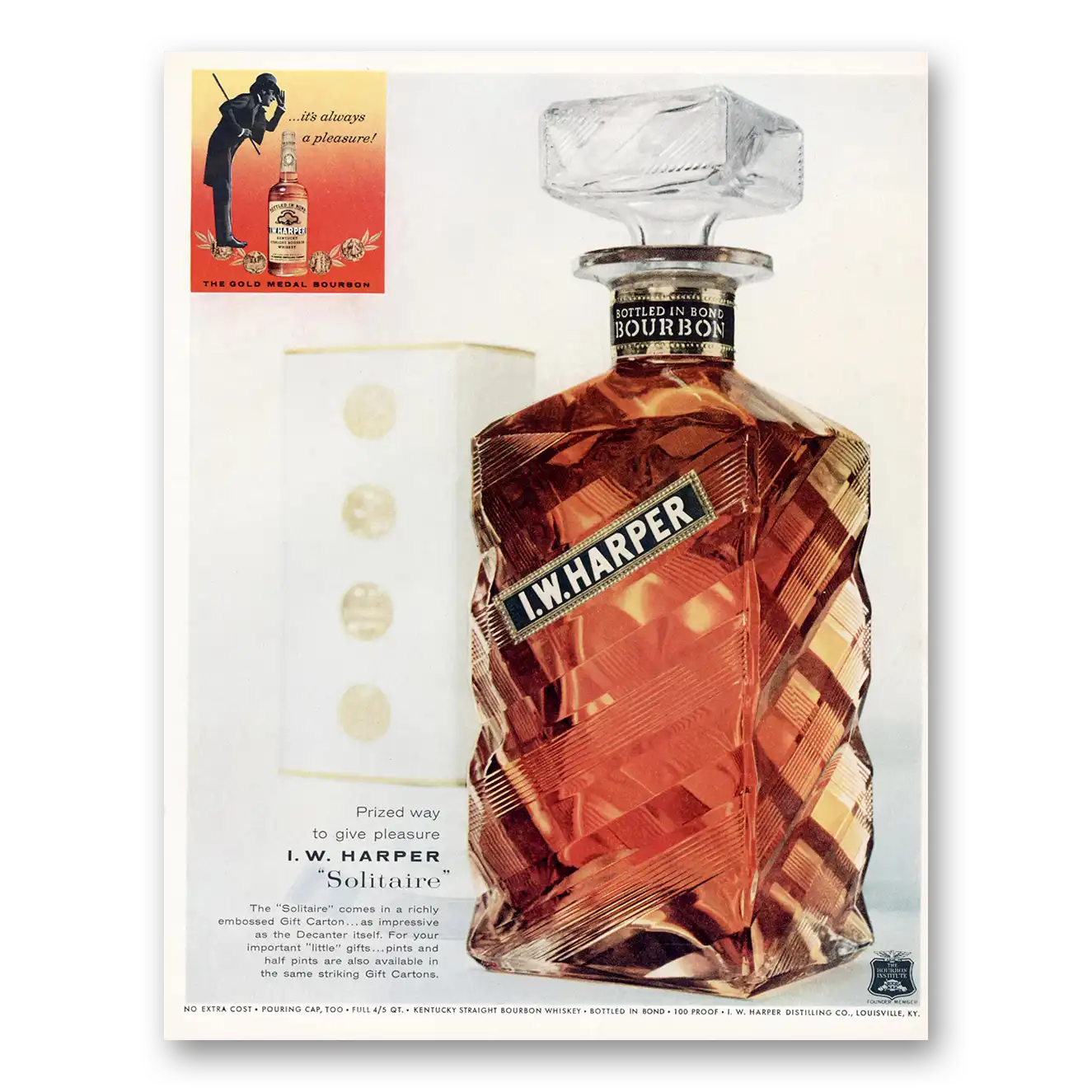 1959 I W Harper Whiskey Prized Way to Give Pleasure Solitaire Vintage Magazine Print Ad