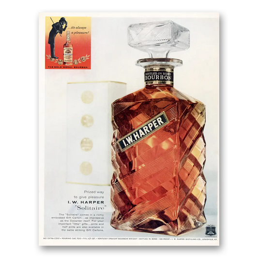 1959 I W Harper Whiskey Prized Way to Give Pleasure Solitaire Vintage Magazine Print Ad