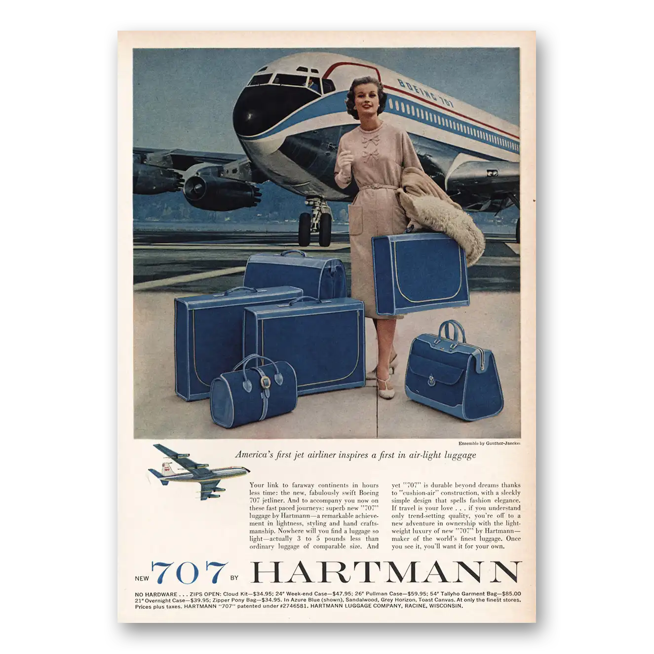 1959 Hartmann Luggage Hartmann 707 Luggage First Jet Airliner Vintage Magazine Print Ad