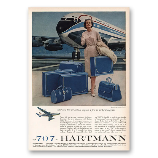 1959 Hartmann Luggage Hartmann 707 Luggage First Jet Airliner Vintage Magazine Print Ad