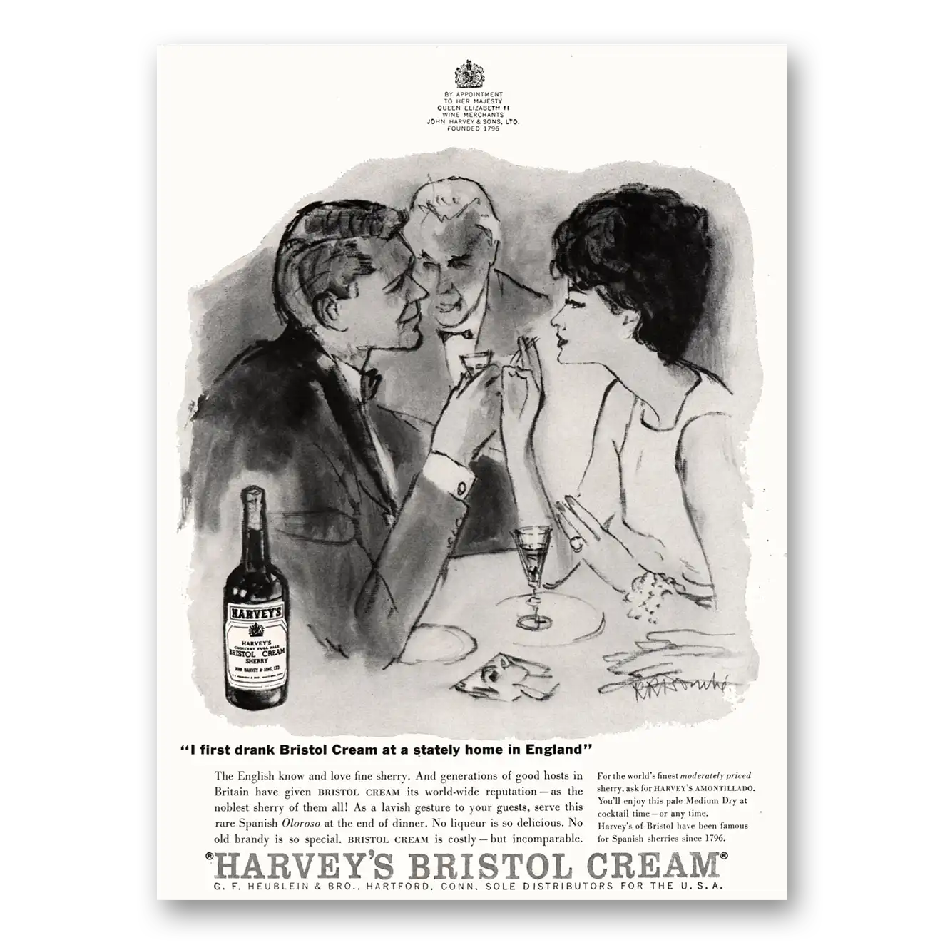 1959 Harveys Bristol Cream Stately Home in England Vintage Magazine Print Ad