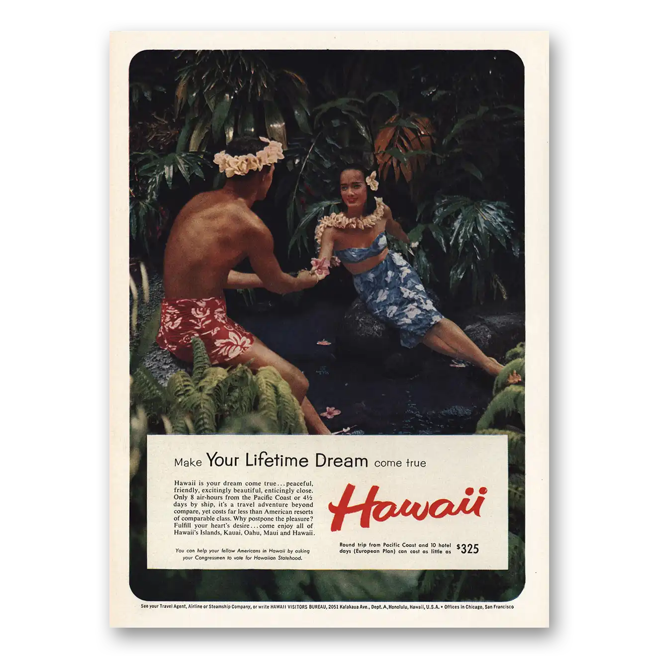 1959 Hawaii Hawaii Is Your Dream Come True Vintage Magazine Print Ad