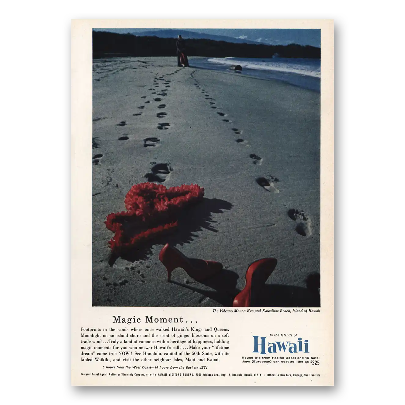 1959 Hawaii Magic Moments Footprints In the Sand Vintage Magazine Print Ad