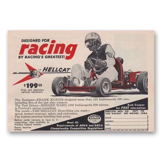 1959 Hellcat Racing Kart Designed for Racing Vintage Magazine Print Ad