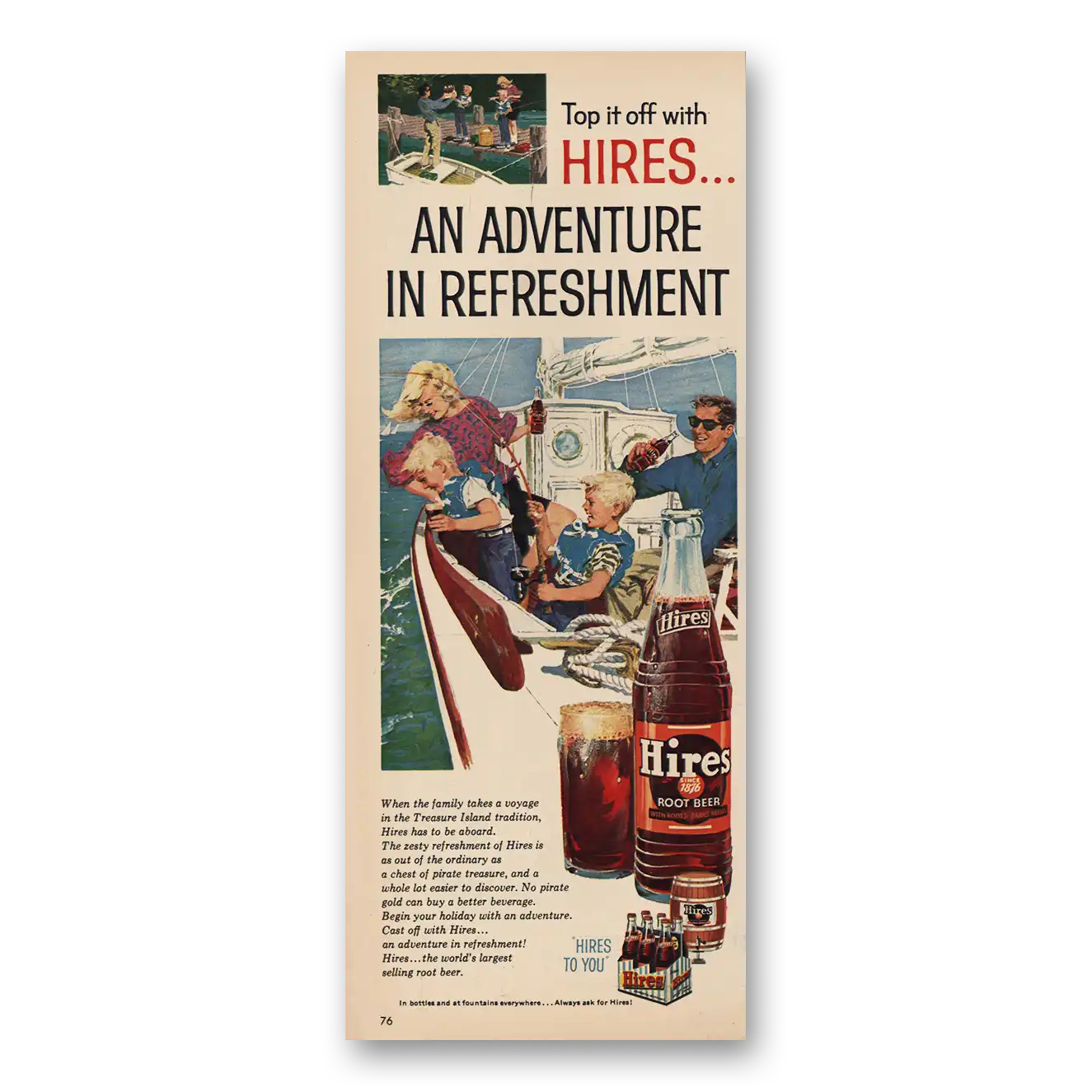 1959 Hires Root Beer An Adventure In Refreshment Sailboat Vintage Magazine Print Ad