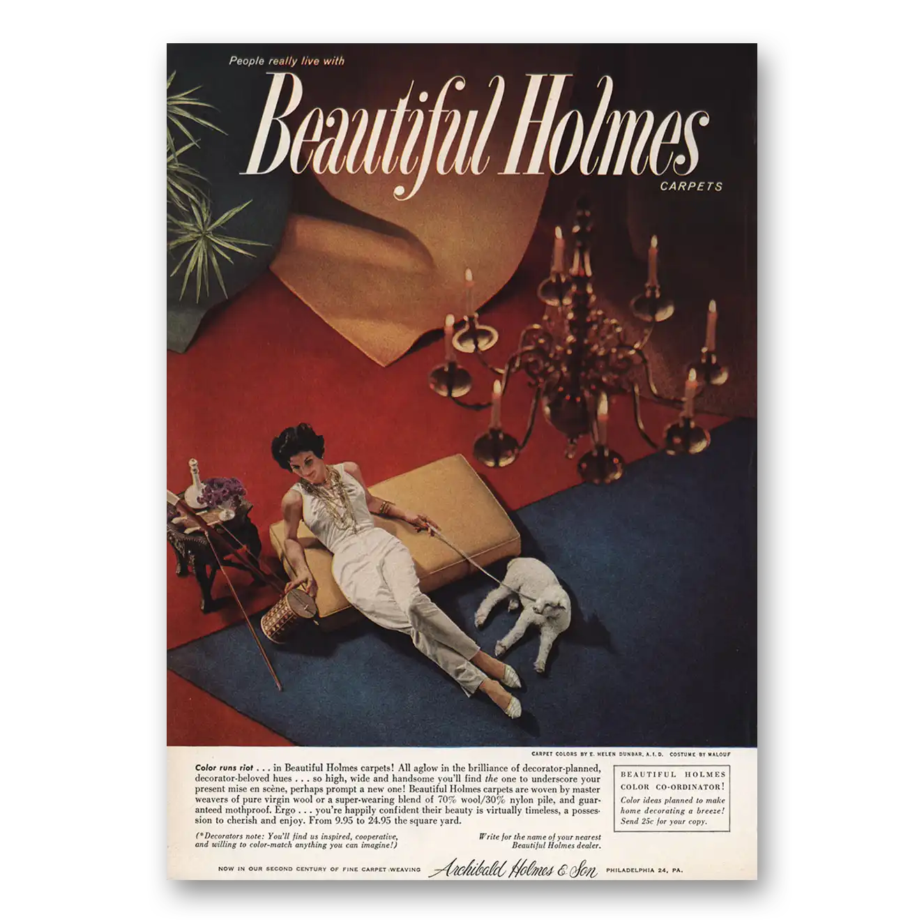 1959 Archibald Holmes & Son Beautiful Holmes Carpets Color Runs Riot Vintage Magazine Print Ad