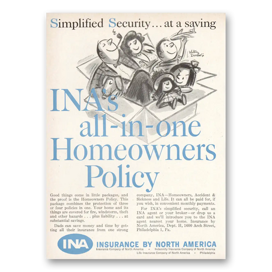 1959 Insurance Company North America INA All In One Homeowners Policy Vintage Magazine Print Ad