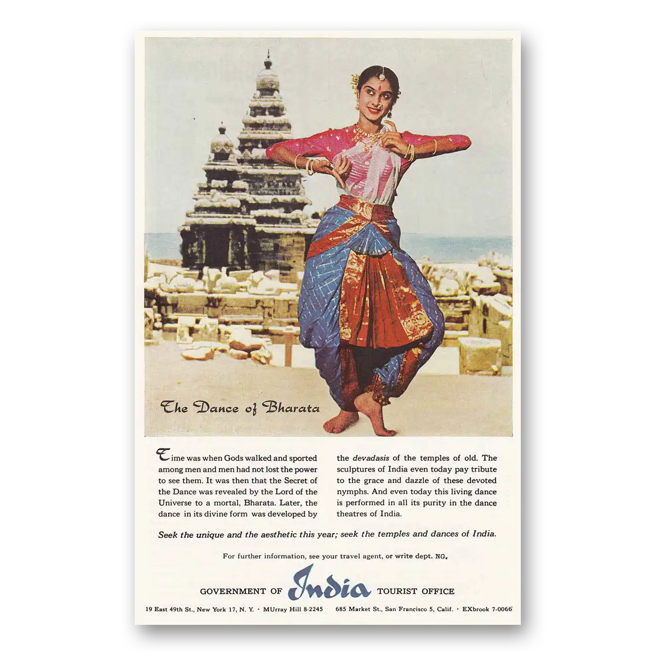 1959 India Dance of Bharata Vintage Magazine Print Ad