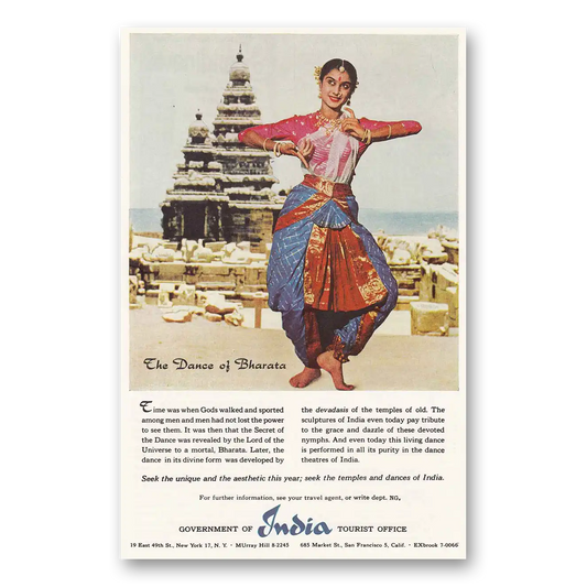 1959 India Dance of Bharata Vintage Magazine Print Ad