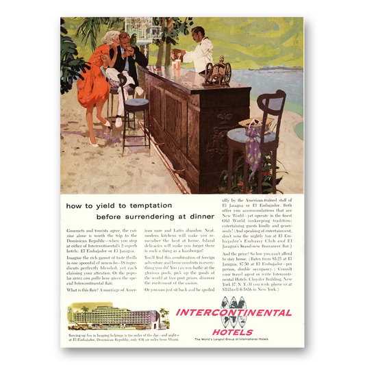 1959 InterContinental Hotels Yield to Temptation Vintage Magazine Print Ad