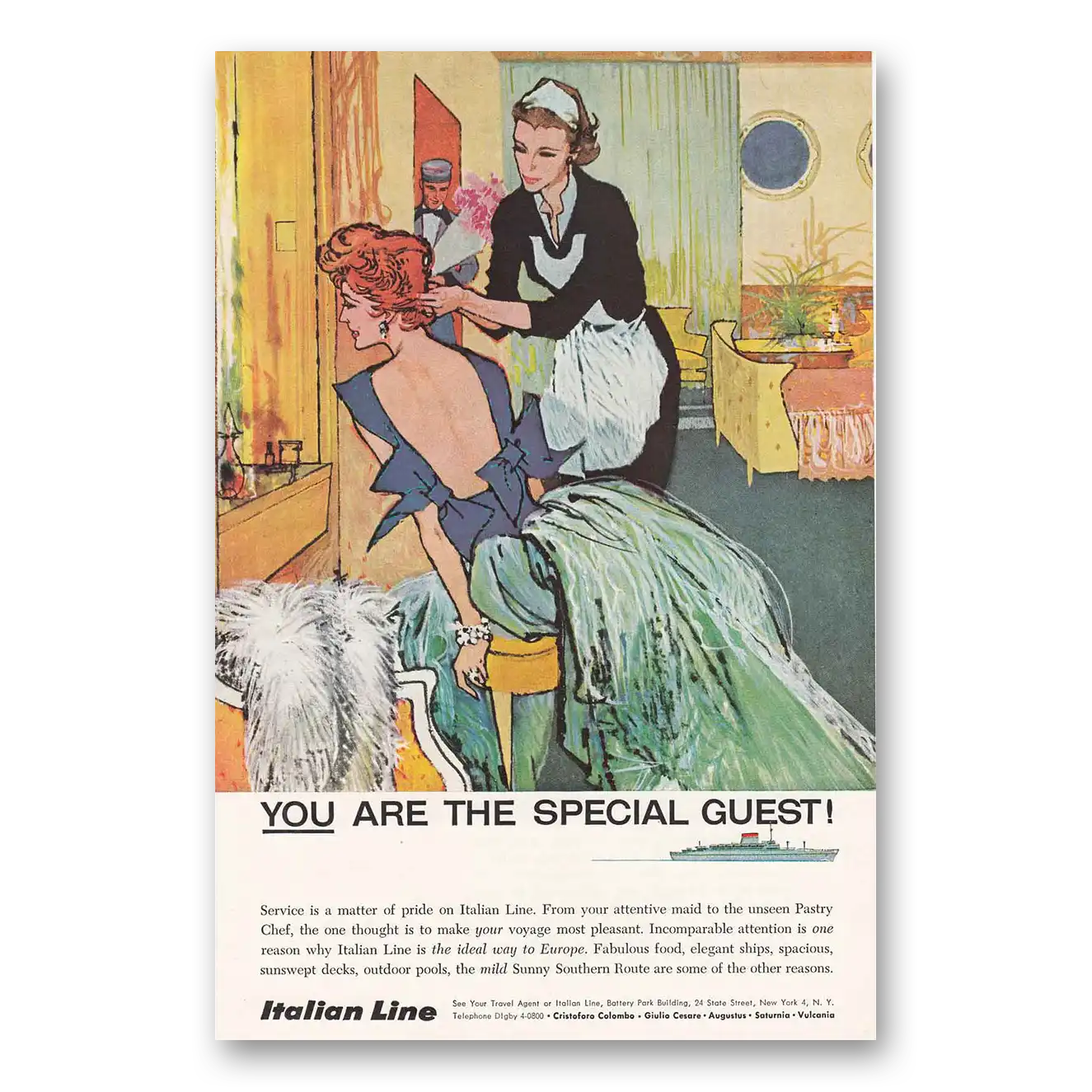 1959 Italian Line You Are the Special Guest Vintage Magazine Print Ad