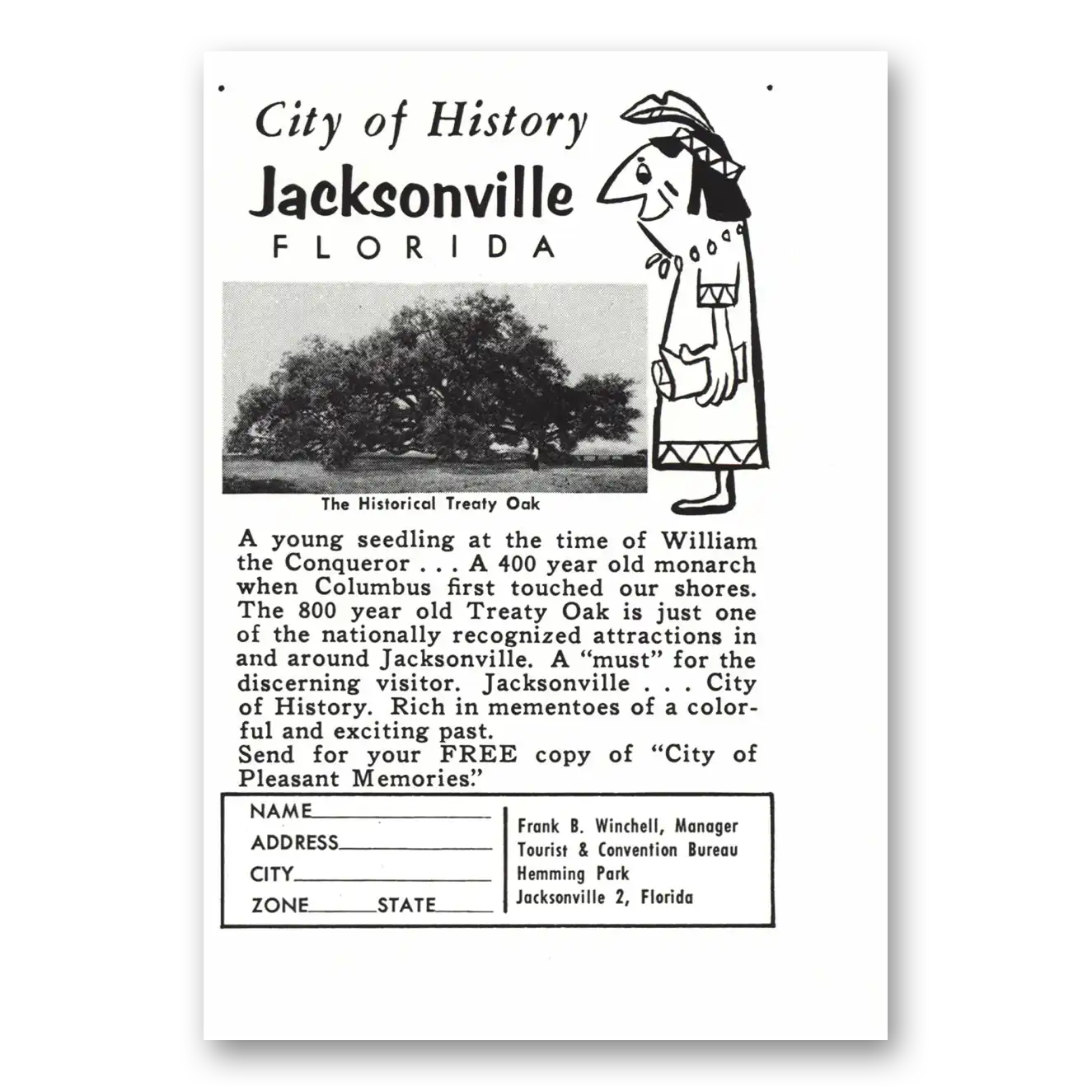 1959 Jacksonville Florida Historical Treaty Oak Vintage Magazine Print Ad