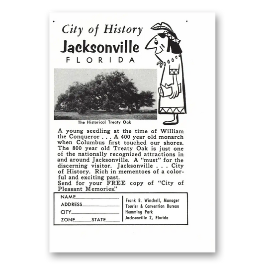 1959 Jacksonville Florida Historical Treaty Oak Vintage Magazine Print Ad