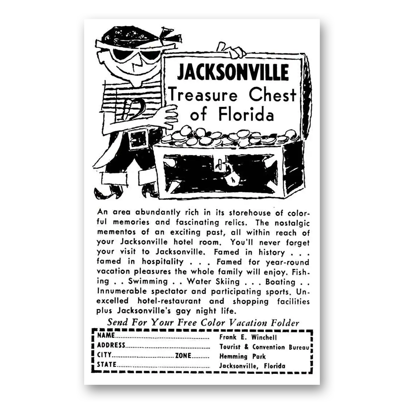 1959 Jacksonville Florida Treasure Chest of Florida Vintage Magazine Print Ad