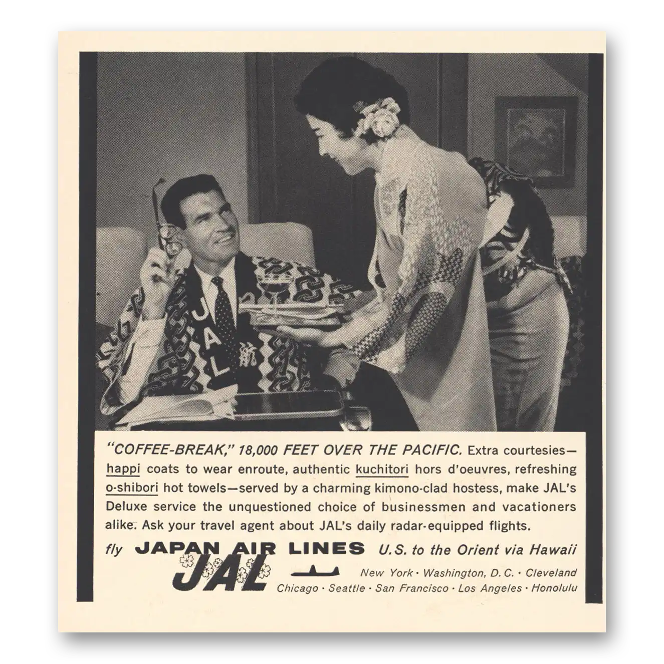 1959 Japan Air Lines Coffee Break Vintage Magazine Print Ad