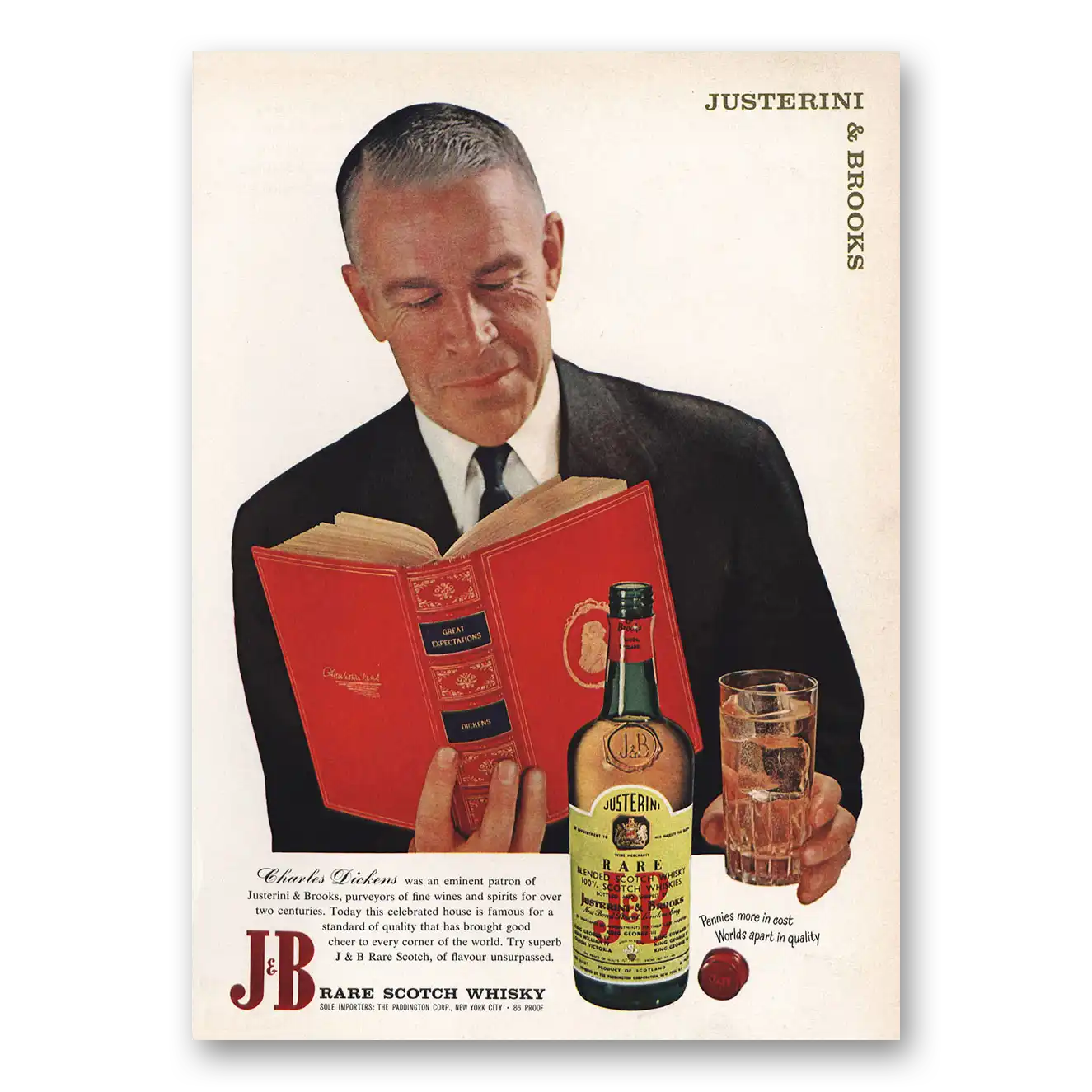 1959 J&B Scotch Whisky Charles Dickens Vintage Magazine Print Ad