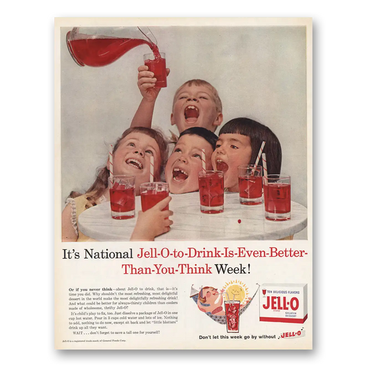 1959 Jell-O National Jell-O To Drink Is Even Better Vintage Magazine Print Ad