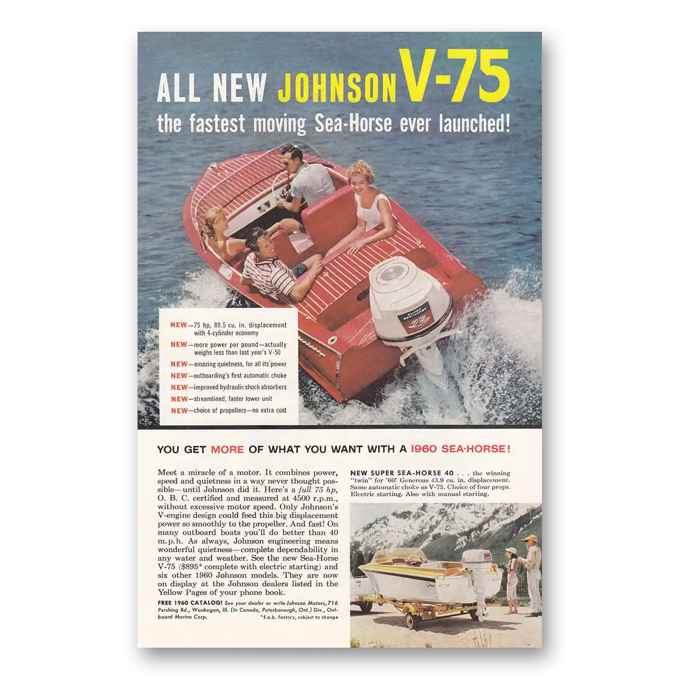 1959 Johnson Sea Horse Motors Fastest Moving Sea Horse Vintage Magazine Print Ad