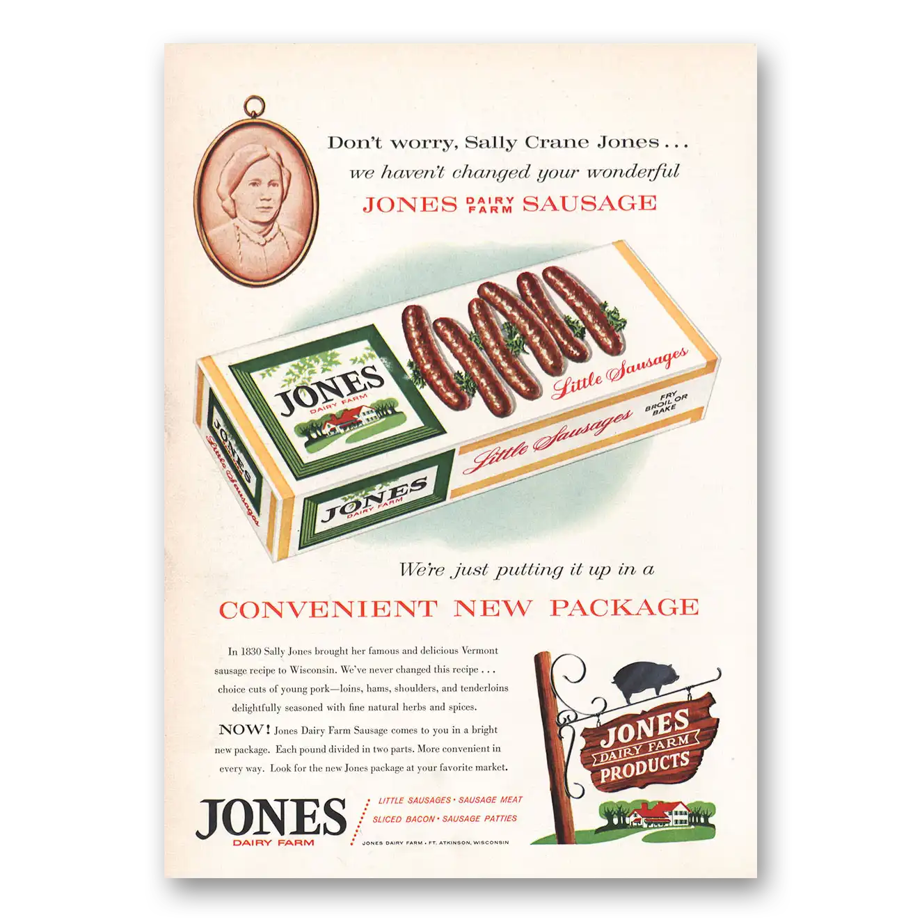 1959 Jones Dairy Farm Don’t Worry Sally Crane Jones Vintage Magazine Print Ad