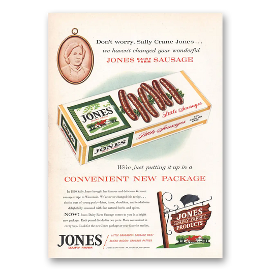 1959 Jones Dairy Farm Don’t Worry Sally Crane Jones Vintage Magazine Print Ad