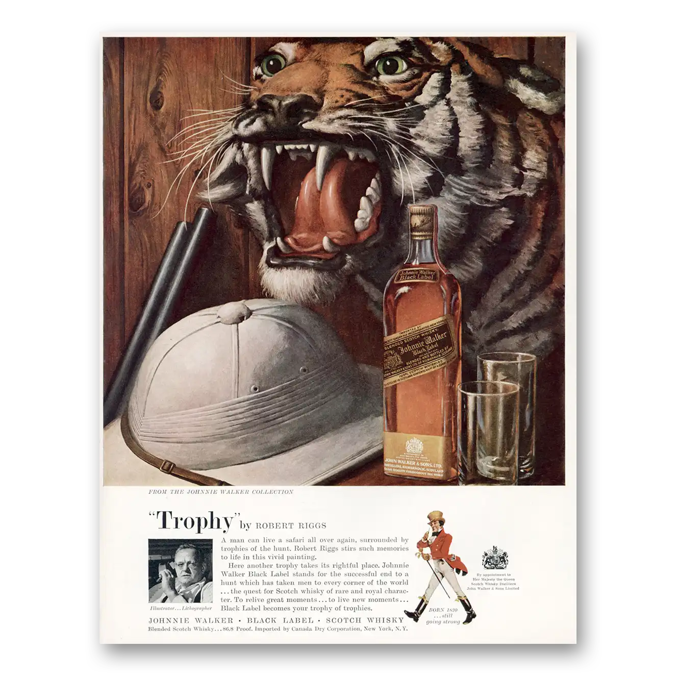 1959 Johnnie Walker Black Label Trophy by Robert Biggs Vintage Magazine Print Ad