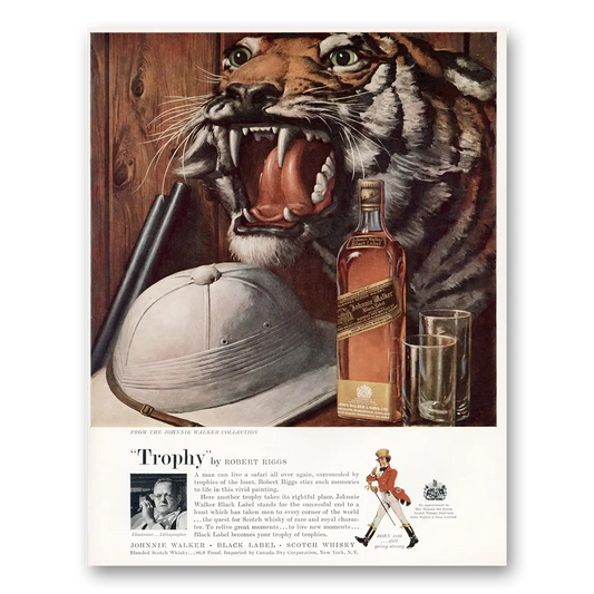 1959 Johnnie Walker Black Label Trophy by Robert Biggs Vintage Magazine Print Ad