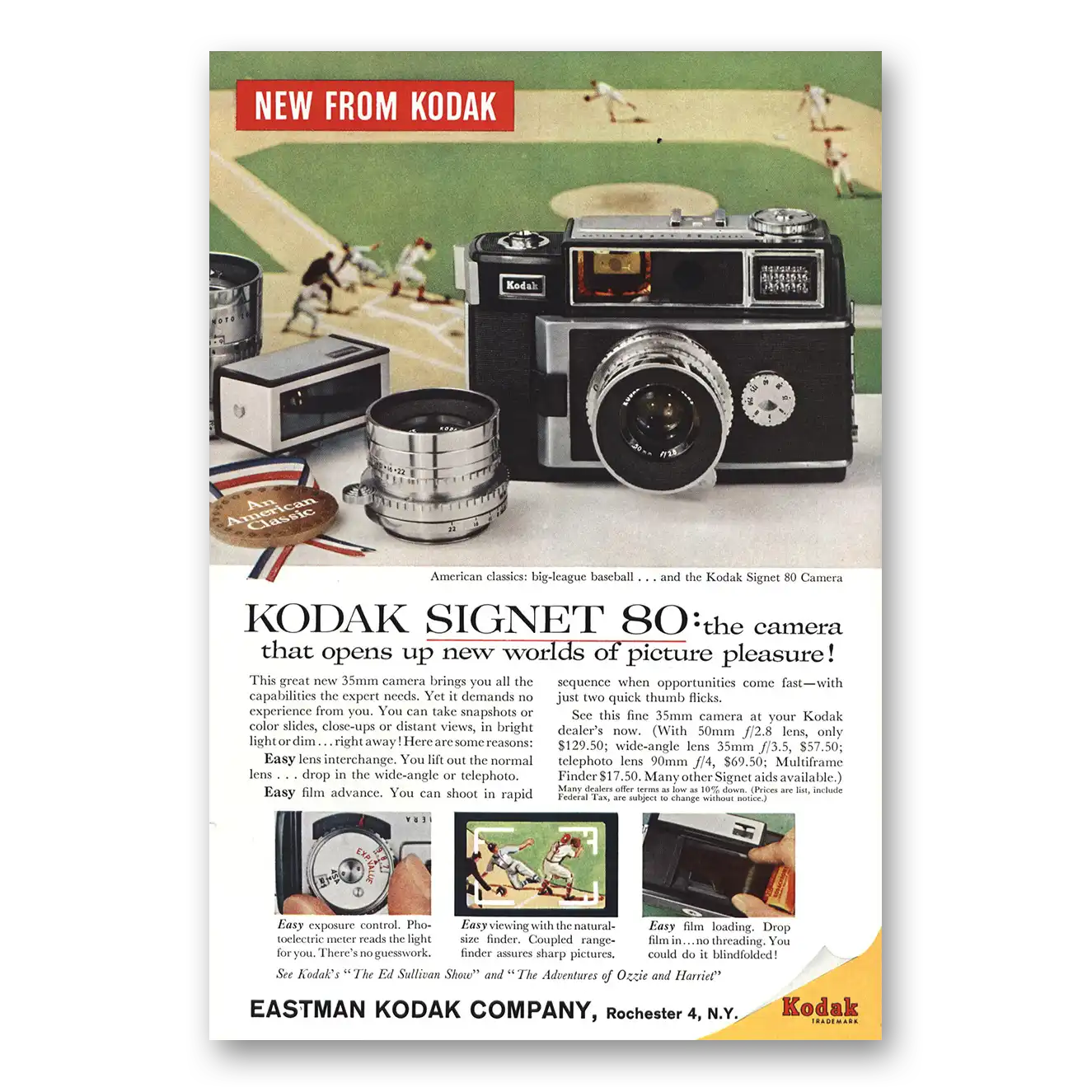 1959 Kodak Signet Camera Big League Baseball Vintage Magazine Print Ad