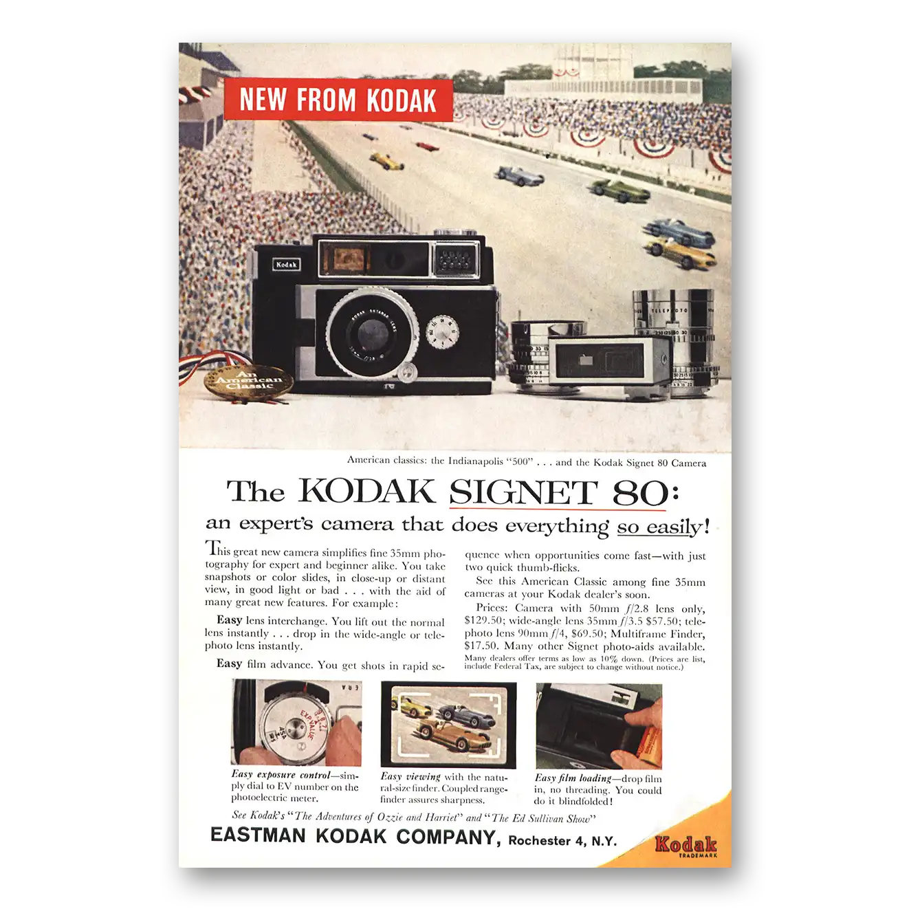 1959 Kodak Signet Camera Indianapolis 500 Experts Camera Vintage Magazine Print Ad