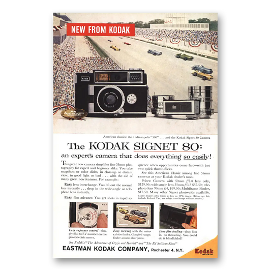 1959 Kodak Signet Camera Indianapolis 500 Experts Camera Vintage Magazine Print Ad