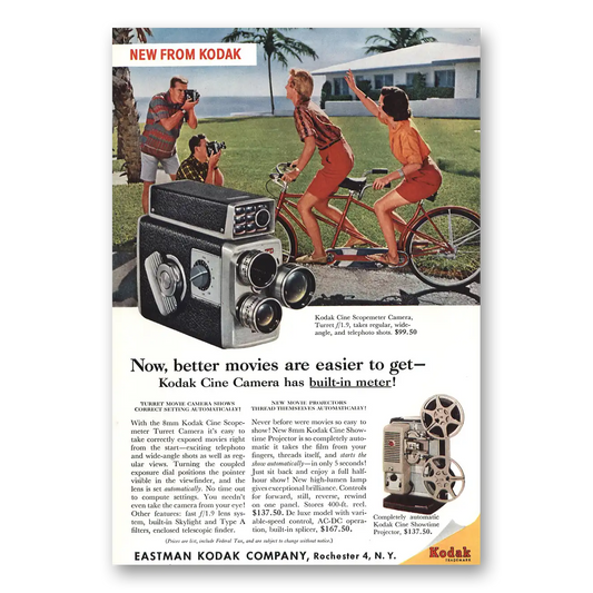 1959 Kodak Movie Camera Cine Camera Tandem Bike Vintage Magazine Print Ad