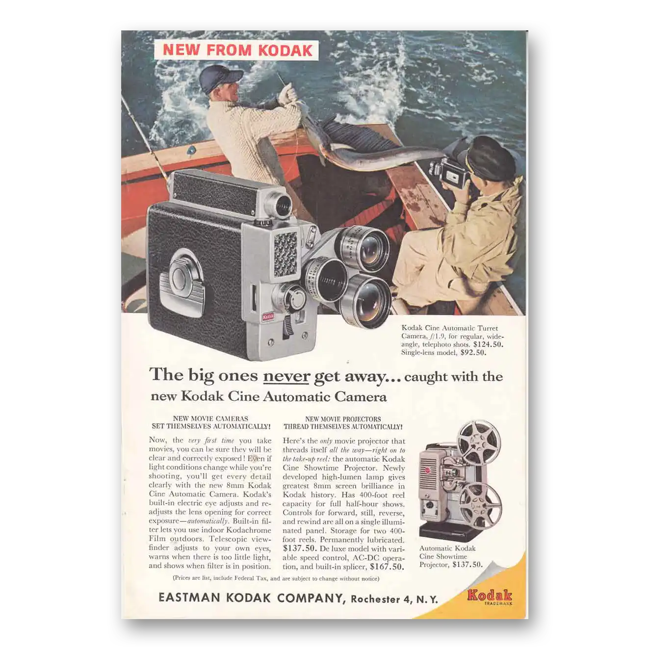 1959 Kodak Movie Camera Big Ones Never Get Away Vintage Magazine Print Ad