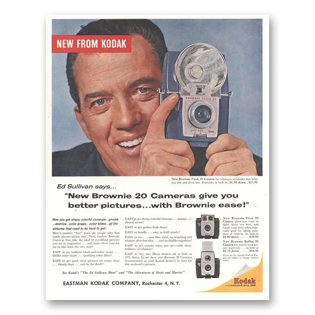 1959 Kodak Brownie Camera Brownie 20 Camera Ed Sullivan Vintage Magazine Print Ad