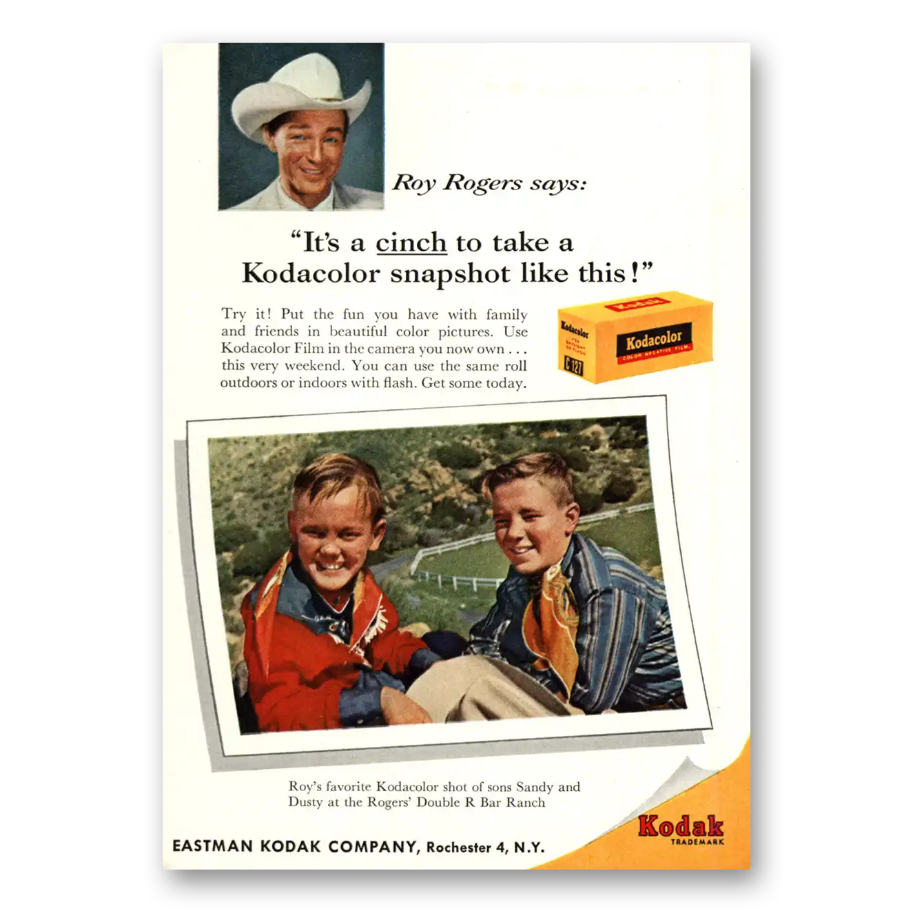 1959 Kodak Film Roy Rogers Cinch to Take Vintage Magazine Print Ad