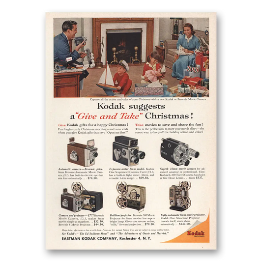 1959 Kodak Movie Camera Give and Take Christmas Vintage Magazine Print Ad