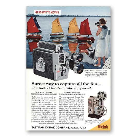 1959 Eastman Kodak Graduate to Movies Sailboats Vintage Magazine Print Ad