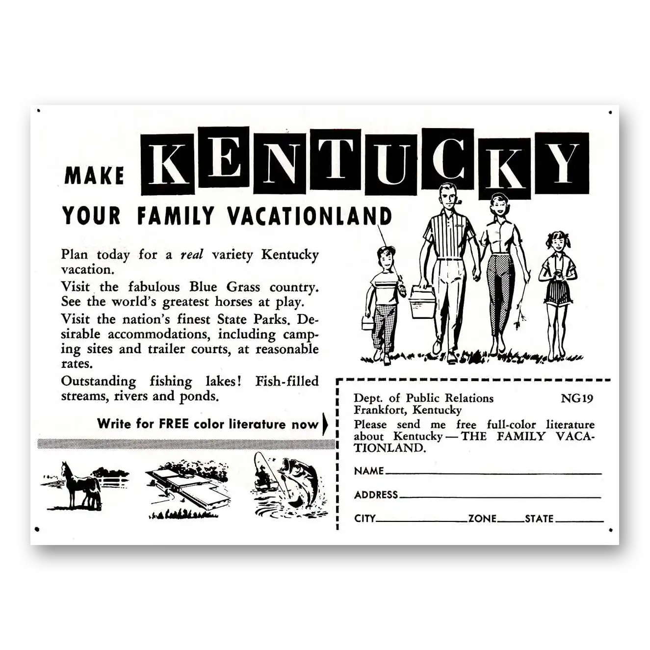 1959 Kentucky Make Kentucky Your Family Vacationland Vintage Magazine Print Ad