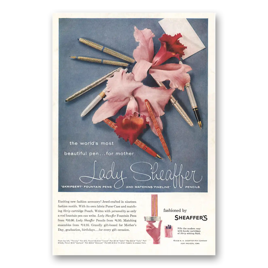 1959 Lady Sheaffer Pen Most Beautiful Pen for Mother Vintage Magazine Print Ad